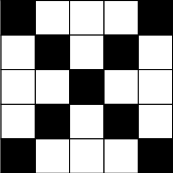 X: Five diagonal boxes both ways to form an "X".